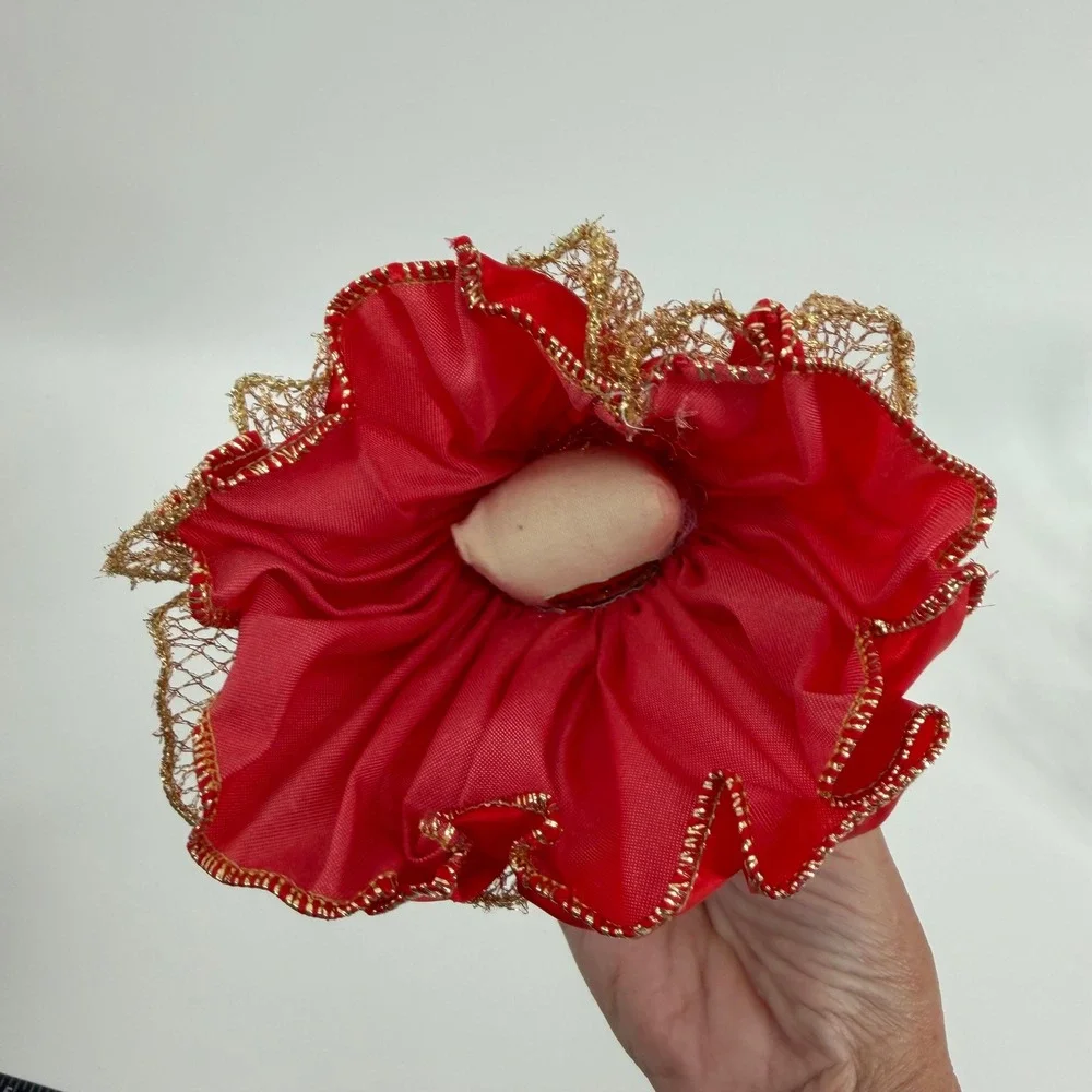 Vintage Ballerina Doll Christmas Ornament Red Gown Gold Trim Holding‎ Light